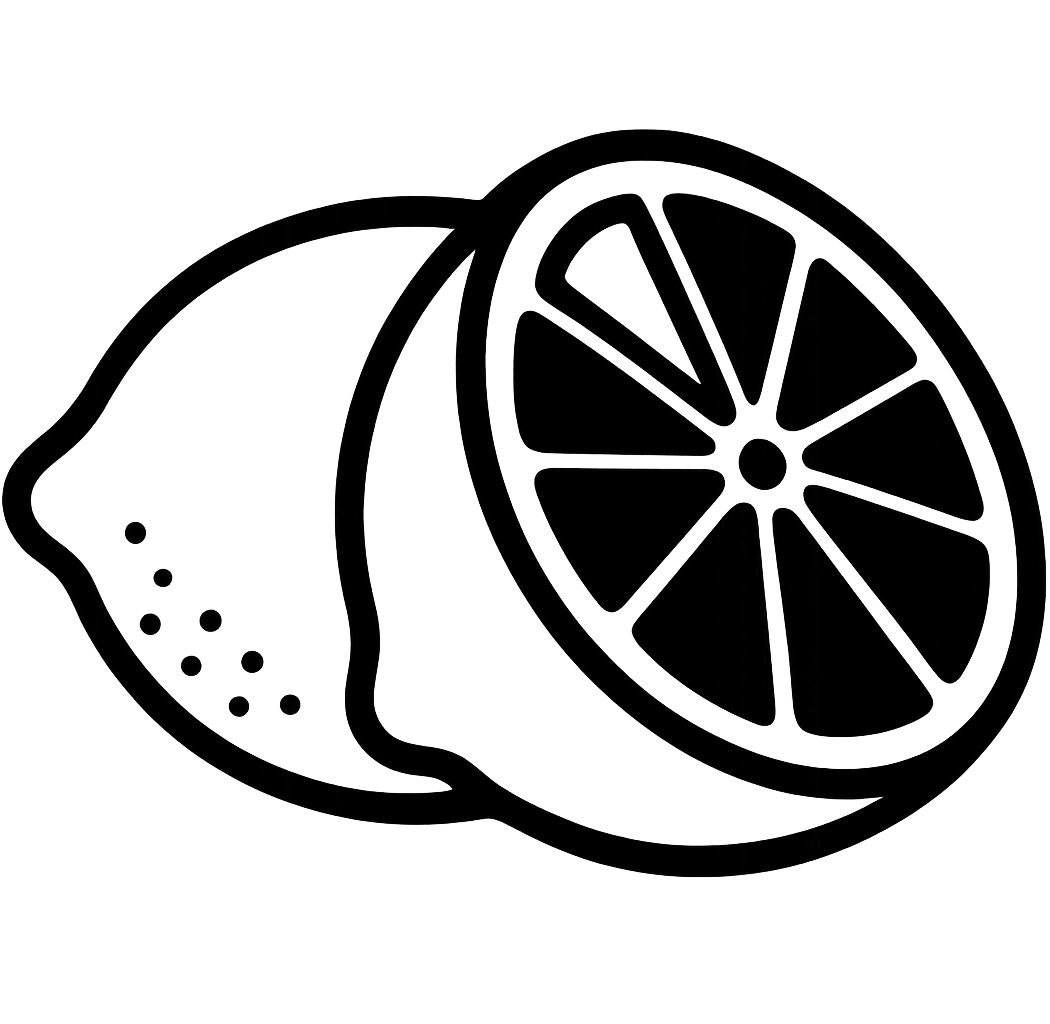 black and white icon of lemon cut in half 